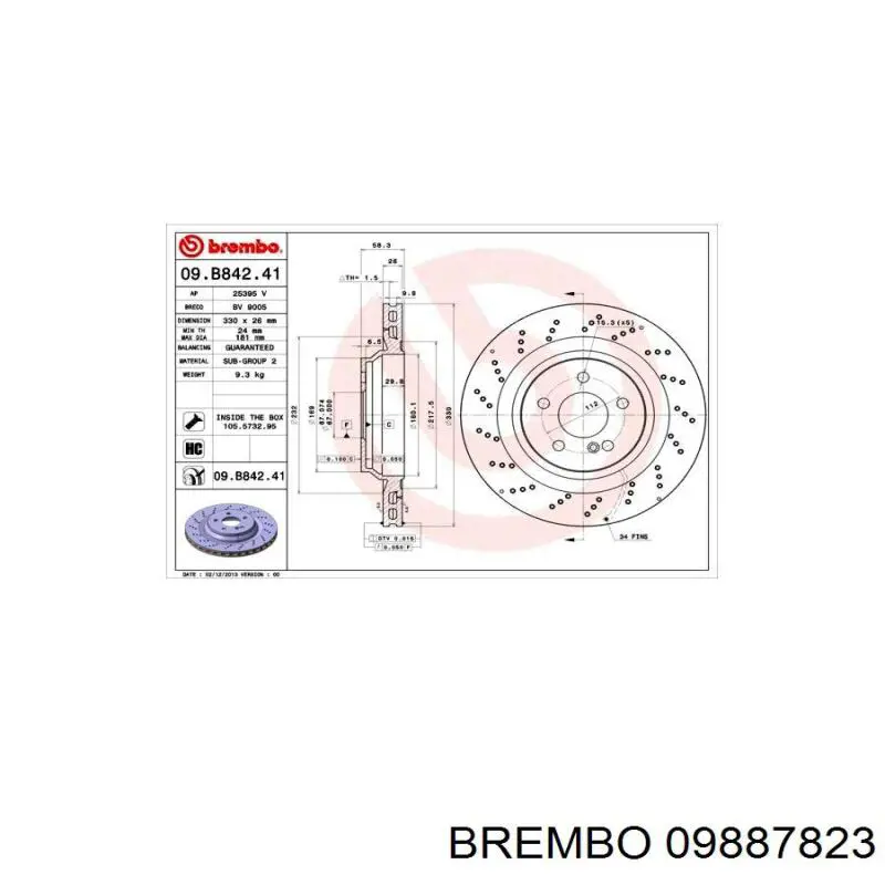 09887823 Brembo Диск тормозной передний