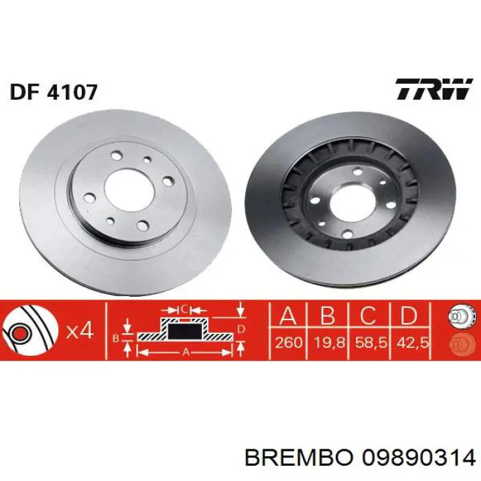 09890314 Brembo Диск тормозной передний