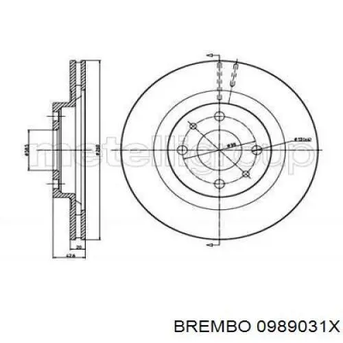 Передний тормозной диск Brembo 0989031X