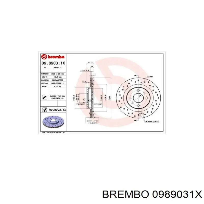 Тормоз дисковый передний Brembo 0989031X цена, от 71.04 USD