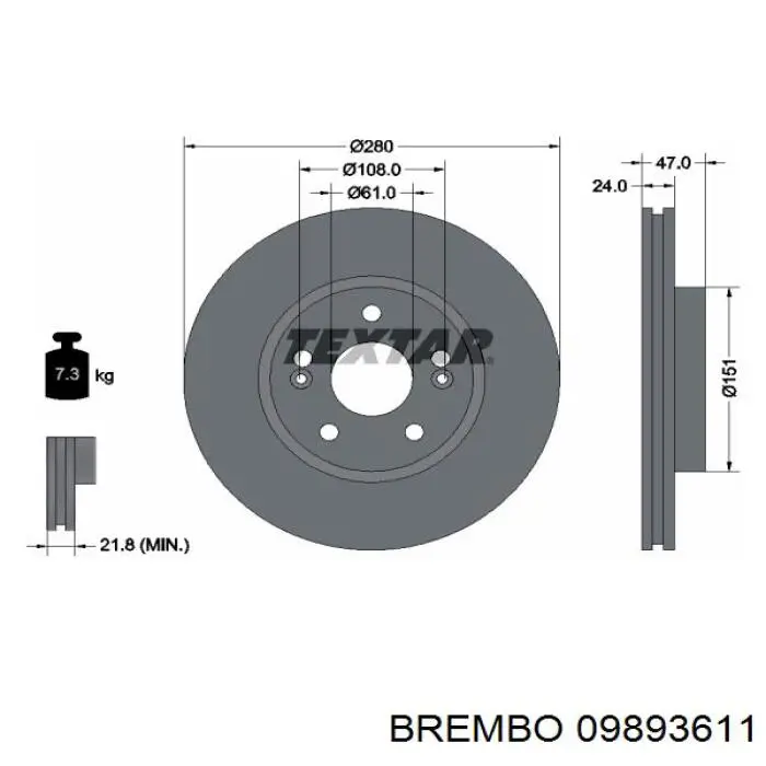 09893611 Brembo Диск тормозной передний