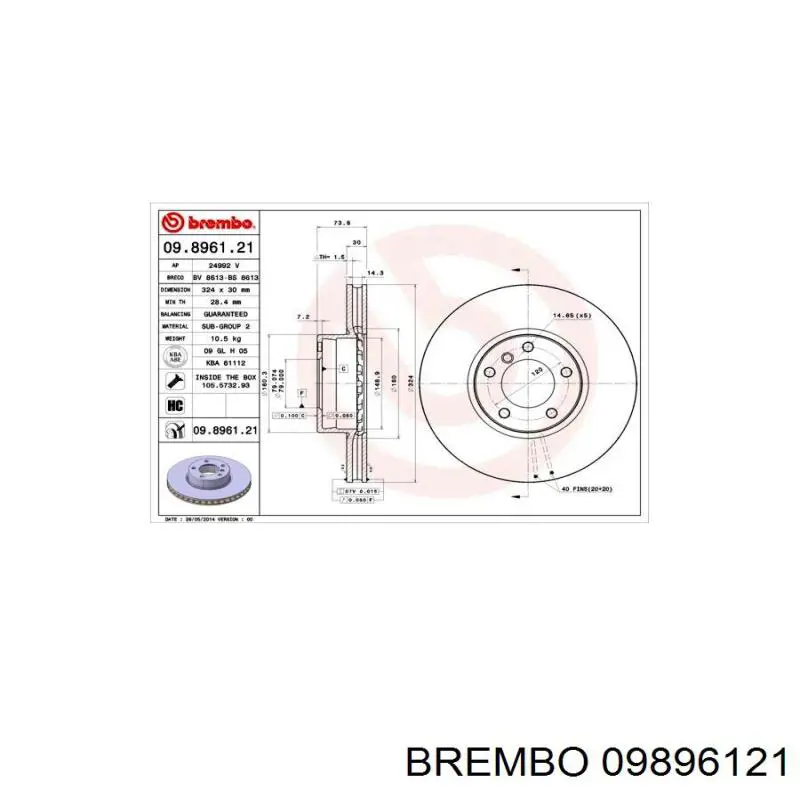 Передние тормозные диски 09896121 Brembo