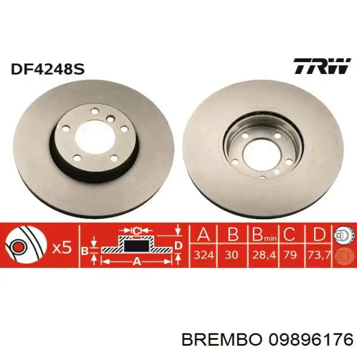 Передние тормозные диски 09896176 Brembo