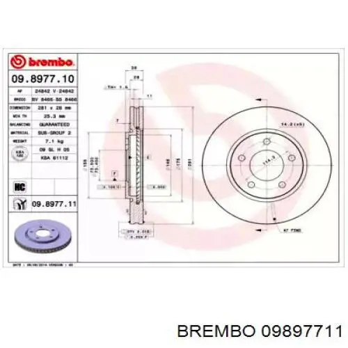 09.8977.11 Brembo диск тормозной передний