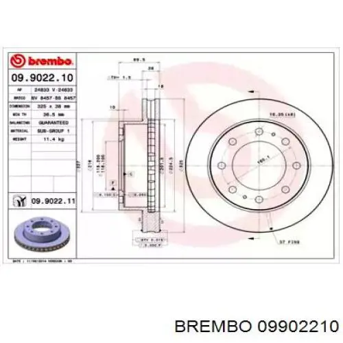 Передние тормозные диски 09902210 Brembo