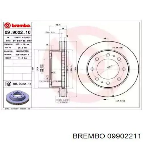 Передние тормозные диски 09902211 Brembo