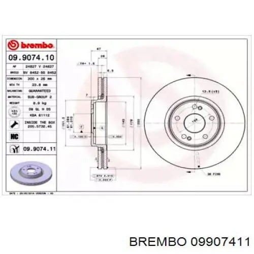 Передний тормозной диск Brembo 09907411