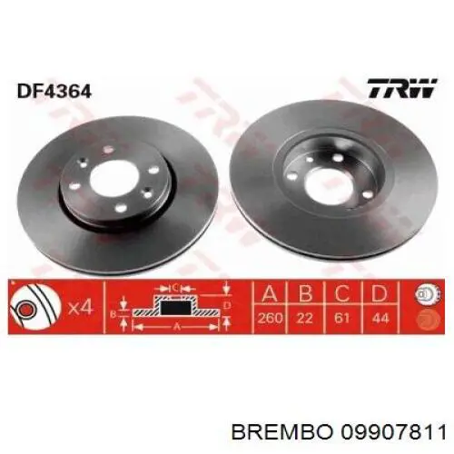 Передние тормозные диски 09907811 Brembo