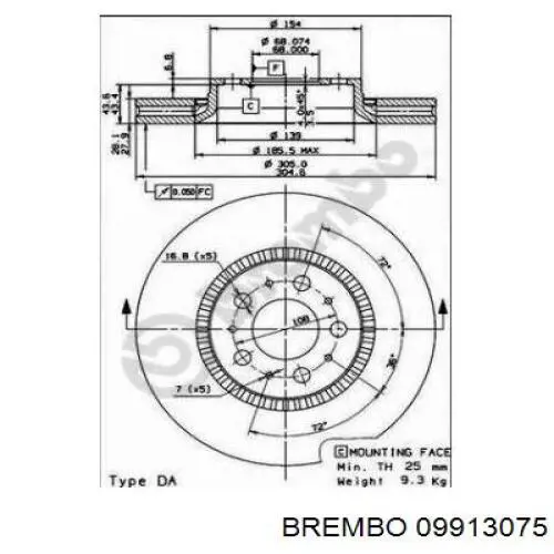 09913075 Brembo Диск тормозной передний