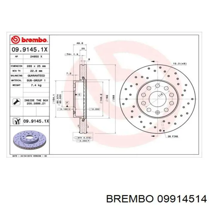 09914514 Brembo диск тормозной передний