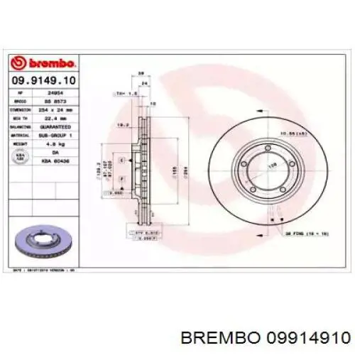 Передние тормозные диски 09914910 Brembo