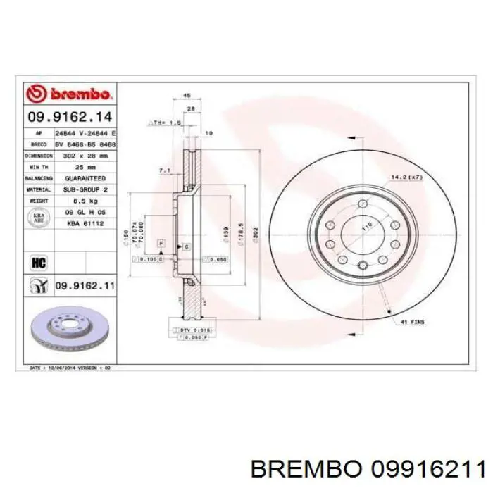 09.9162.11 Brembo диск тормозной передний