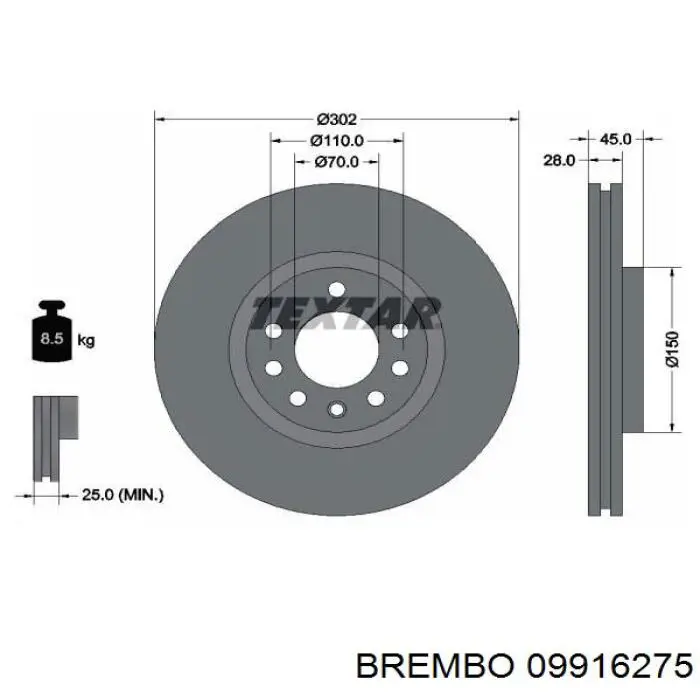Передние тормозные диски 09916275 Brembo