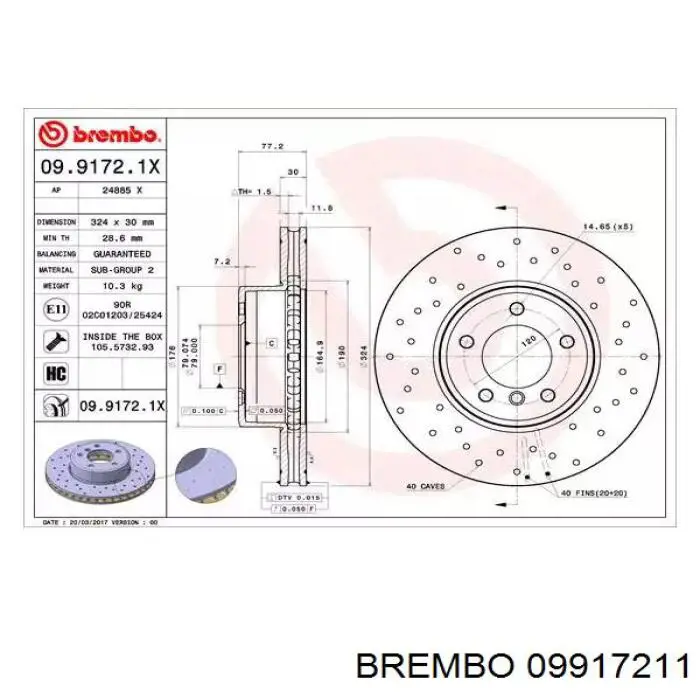 Тормоз дисковый передний Brembo 09917211 цена, от 81.44 USD