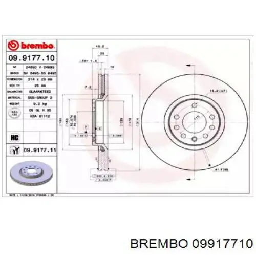 09917710 Brembo диск тормозной передний