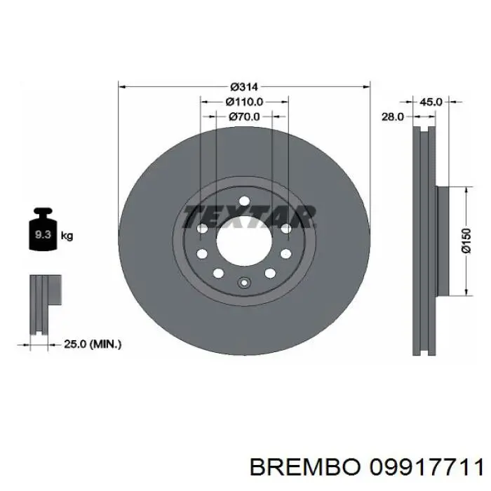 Купить 09917711 Brembo Ротор тормозной