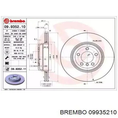 Тормозные диски 09935210 Brembo