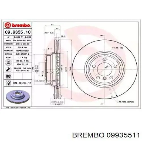 09.9355.11 Brembo диск тормозной передний