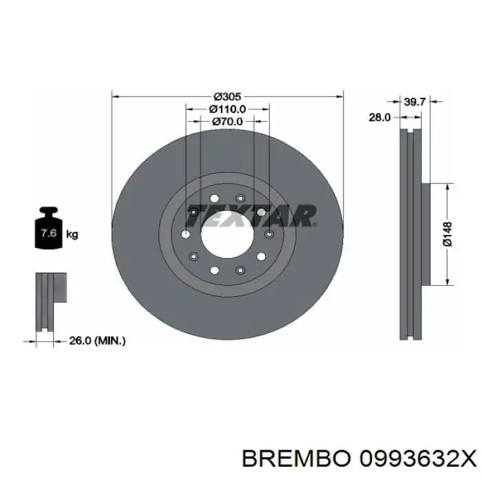 Передние тормозные диски 0993632X Brembo
