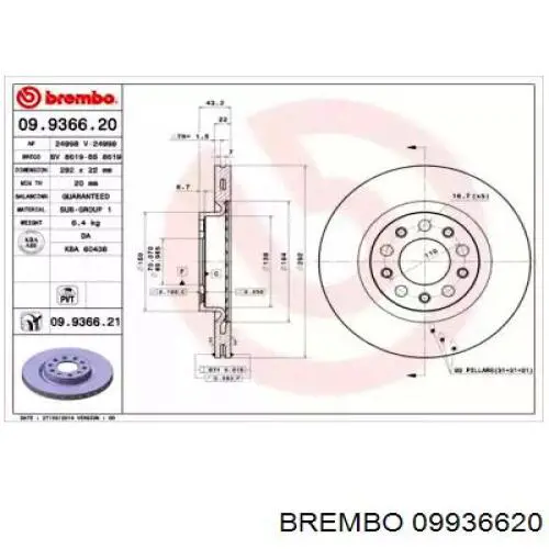 Тормозные диски 09936620 Brembo