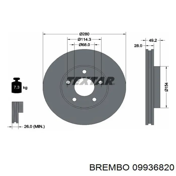 Freno de disco delantero 09936820 Brembo