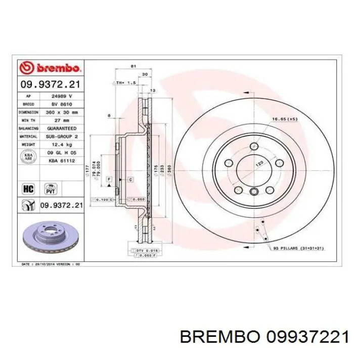 09.9372.21 Brembo disco do freio dianteiro