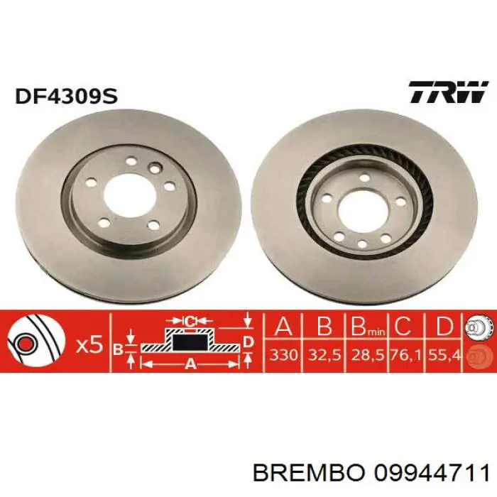 Тормоз дисковый передний Brembo 09944711 цена, от 60.33 USD