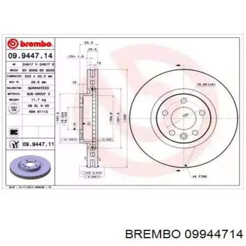 Тормоз дисковый передний Brembo 09944714 цена, от 60.40 USD