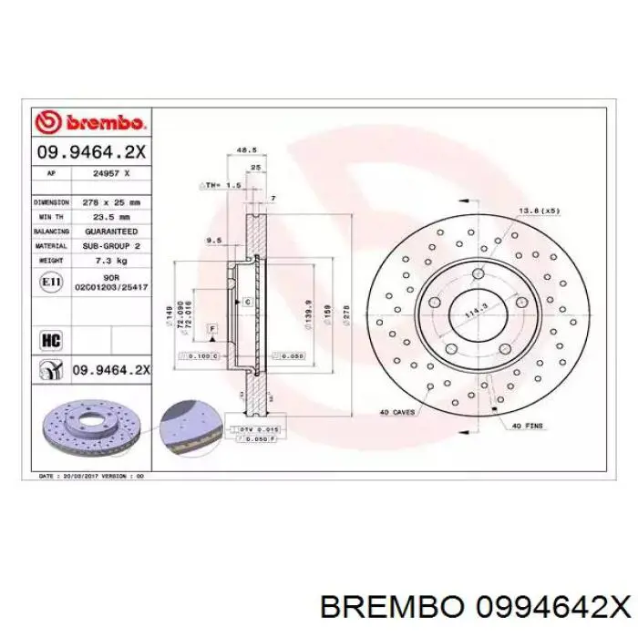 Передние тормозные диски 0994642X Brembo