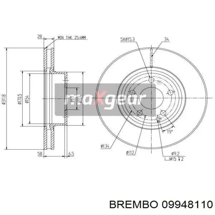 Передний тормозной диск Brembo 09948110