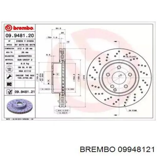 09.9481.21 Brembo диск тормозной передний