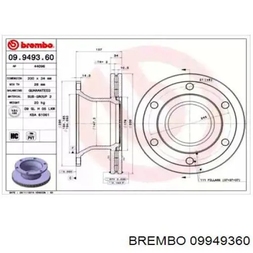 Тормозные диски 09949360 Brembo