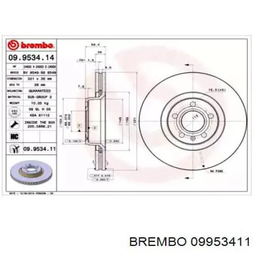 09953411 Brembo тормозные диски