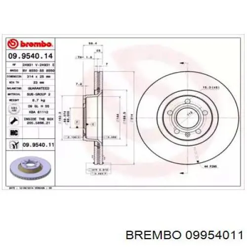 09.9540.11 Brembo диск тормозной передний