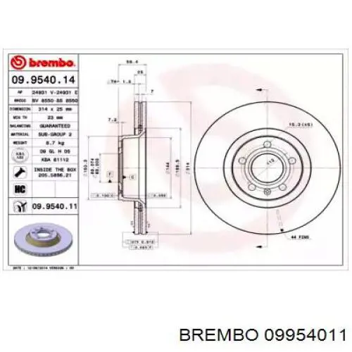 09954011 Brembo Диск тормозной передний