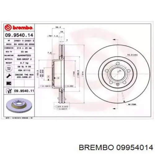09954014 Brembo диск тормозной передний