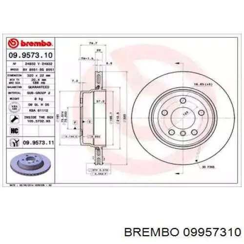 09957310 Brembo диск тормозной задний