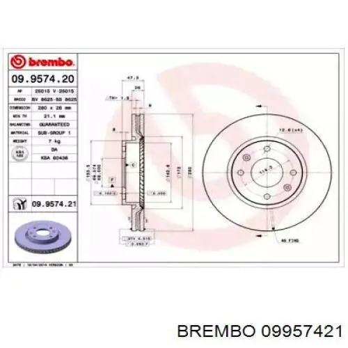 Передние тормозные диски 09957421 Brembo