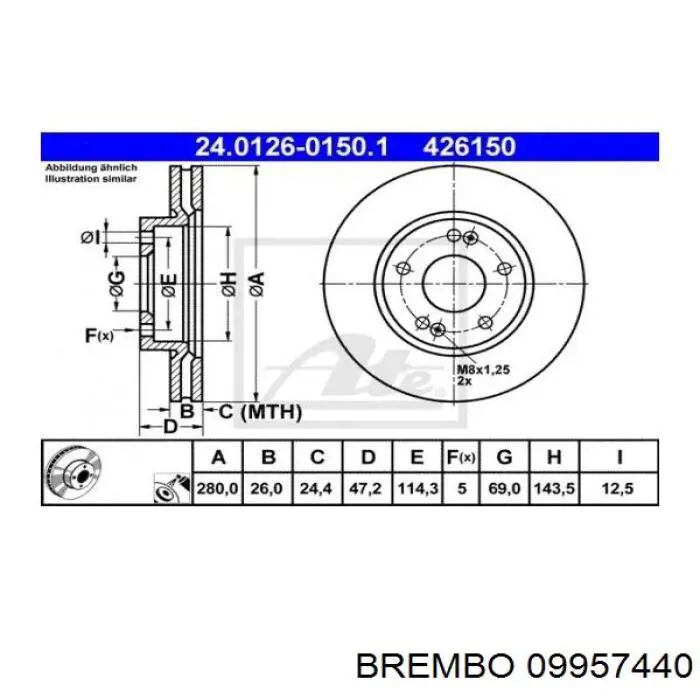 Передние тормозные диски 09957440 Brembo