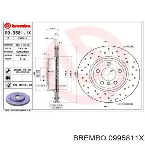 Диск гальмівний передній 0995811X Brembo