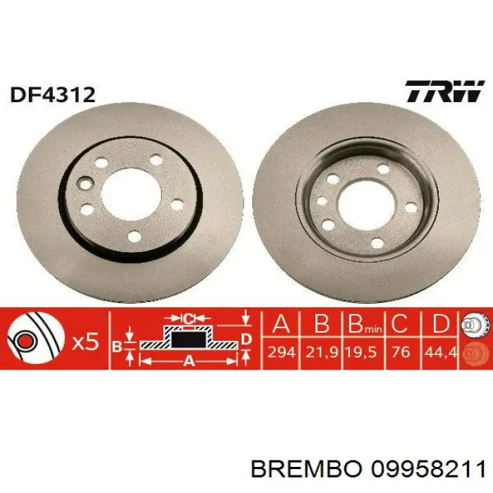Купить 09958211 Brembo Диск тормозной задний