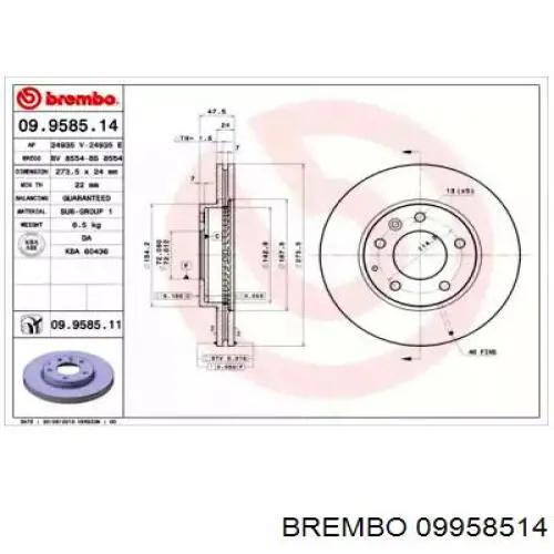 Тормоз дисковый передний Brembo 09958514 цена, от 41.57 USD
