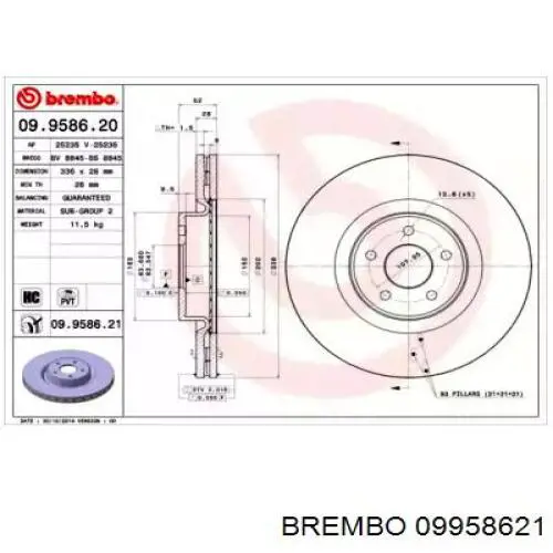 Передние тормозные диски 09958621 Brembo