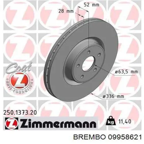 Передний тормозной диск Brembo 09958621