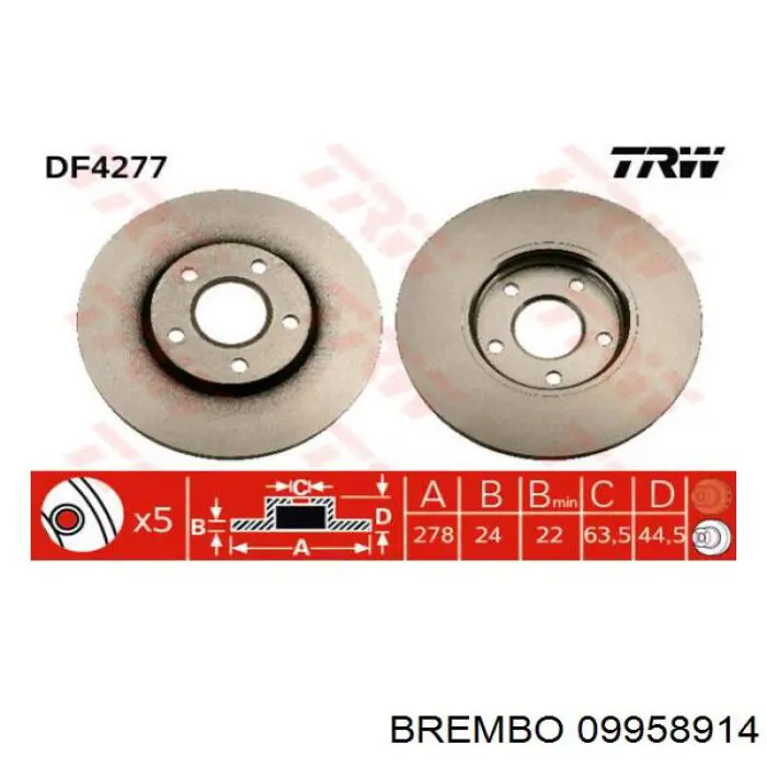 Передние тормозные диски 09958914 Brembo
