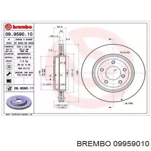 09959010 Brembo тормозные диски