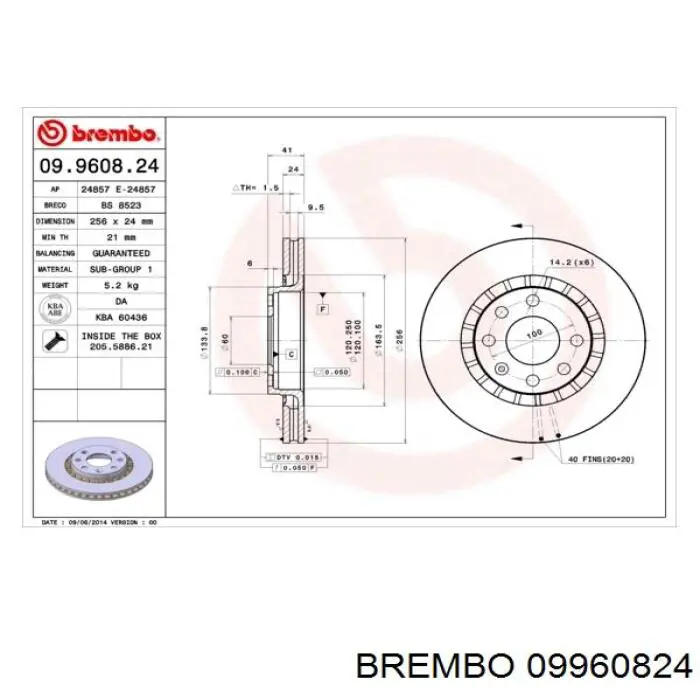 Купить 09960824 Brembo Ротор тормозной