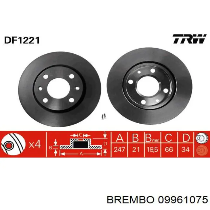Передние тормозные диски 09961075 Brembo