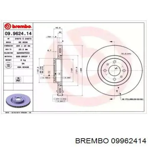 09.9624.14 Brembo диск тормозной передний