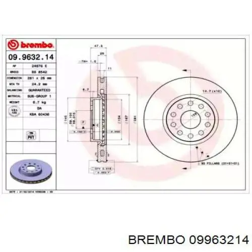 09.9632.14 Brembo диск тормозной передний